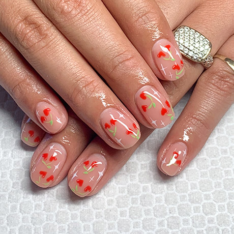 Heart cherry nail art